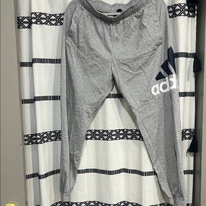 Adidas men Light Gray Joggers with Navy Logo